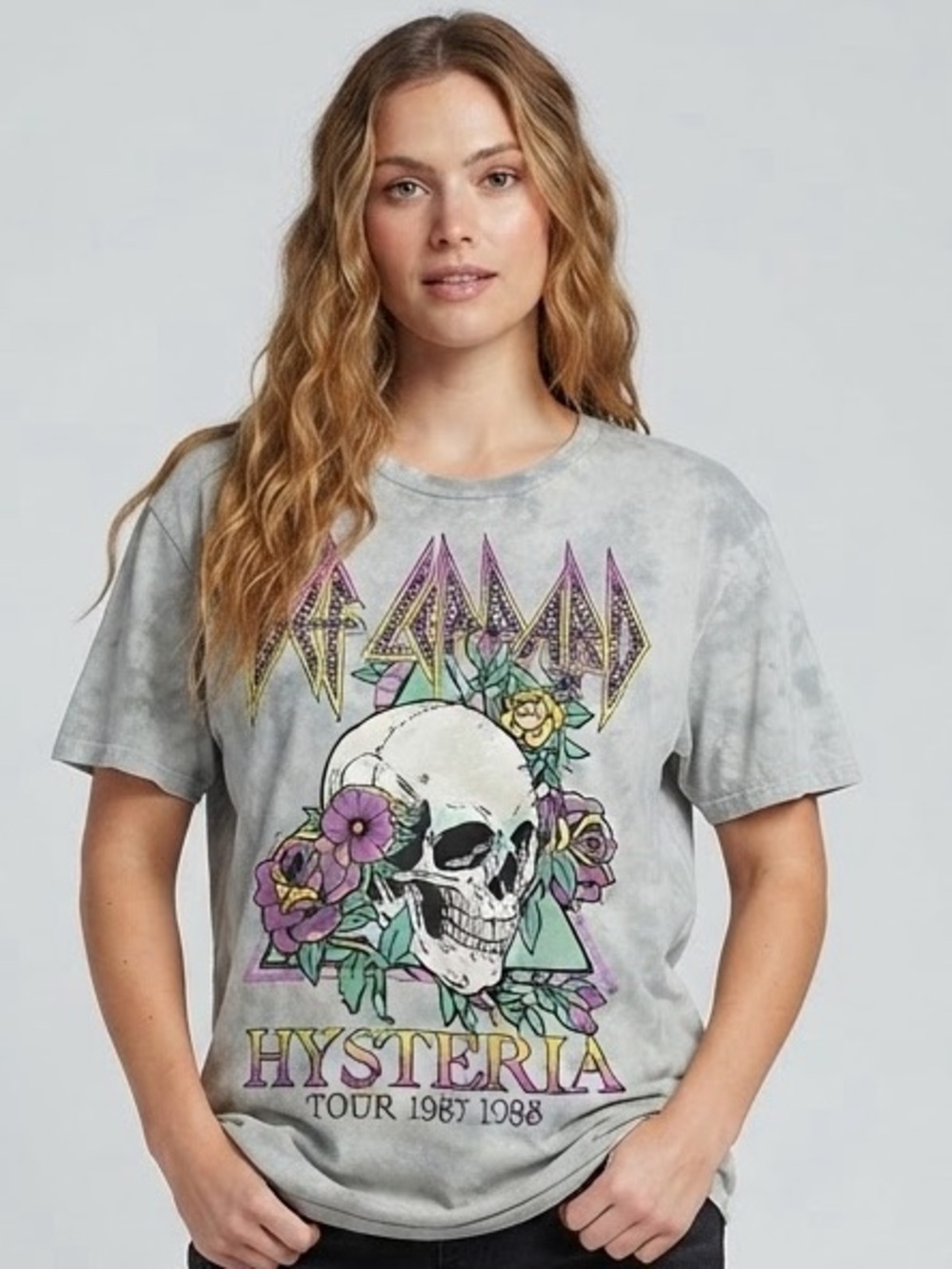 Def Leppard Hysteria Tour Skull Rhinestone Gray Wash T-Shirt Tee 3XL